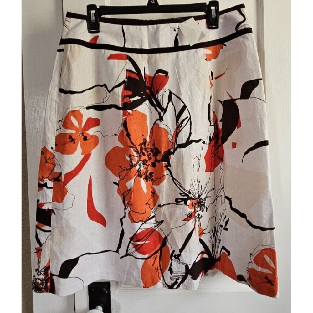 NWT CATO women Sz 12 Floral print back zip‎ skirt linen Rayon blend